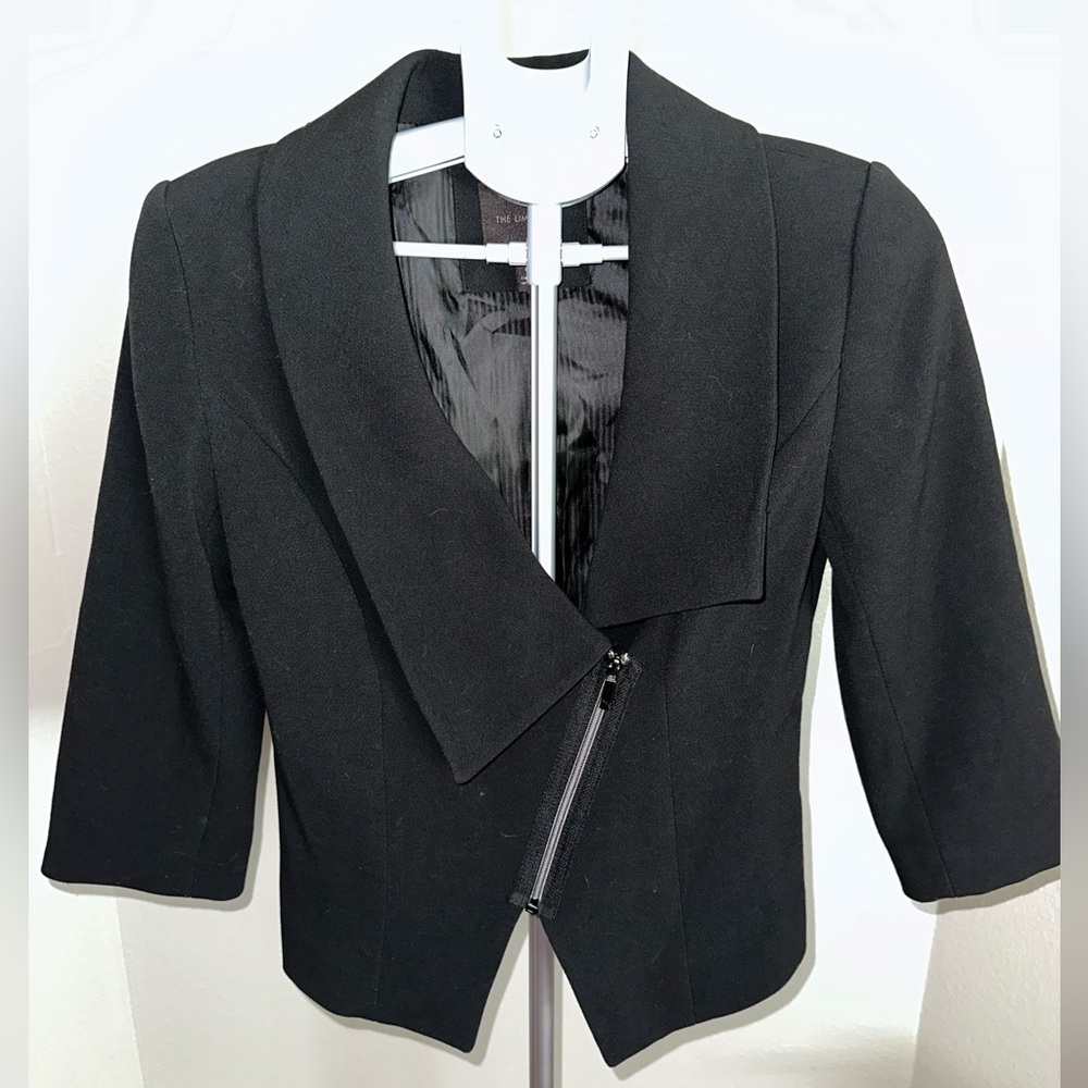 The Limited Black Cropped Asymmetric Zip Blazer